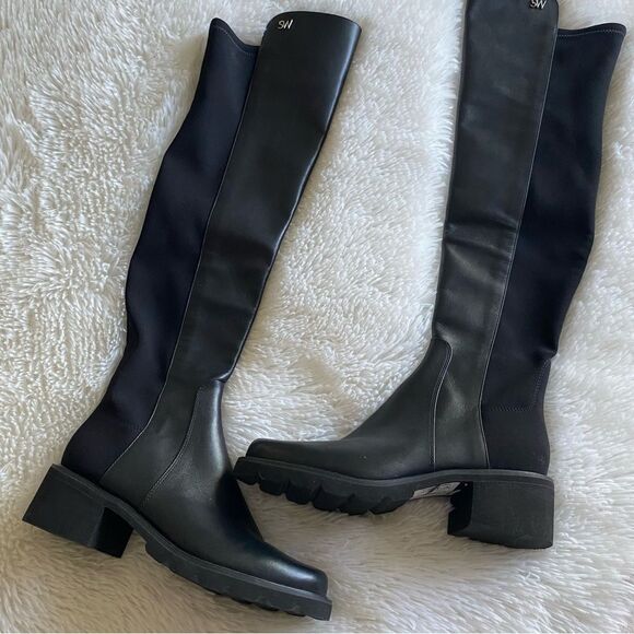 Stuart Weitzman Boots Over the Knee Alina City Leather Black Size EU 36 US 5.5 - Picture 4 of 12
